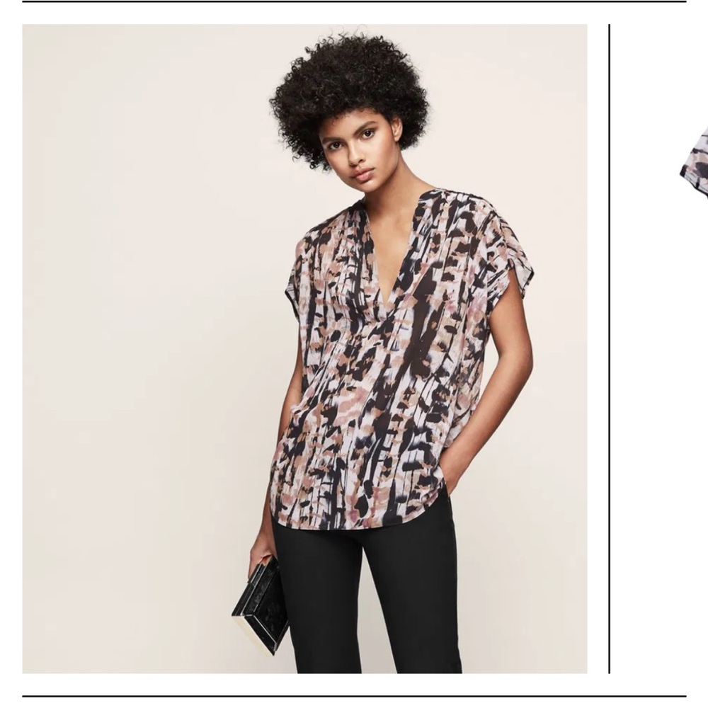 Reiss Feather - Printed Short-Sleeved Top in Multi color